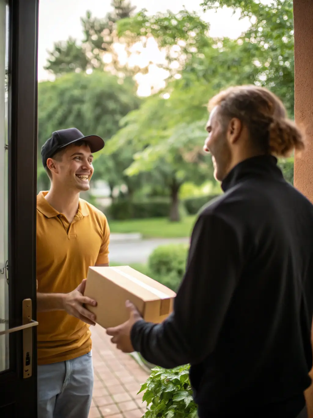 A Lifestories comic book being delivered to a customer's doorstep, illustrating the final step of receiving the finished product.