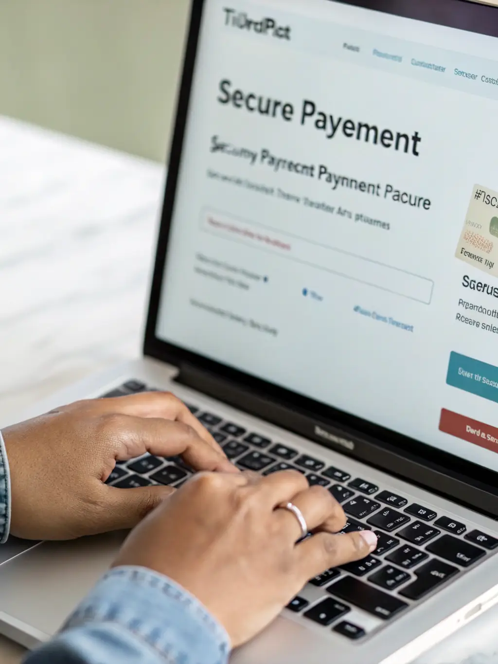 A person happily entering their credit card information on a secure payment gateway on the Lifestories website, indicating the first step of the process.