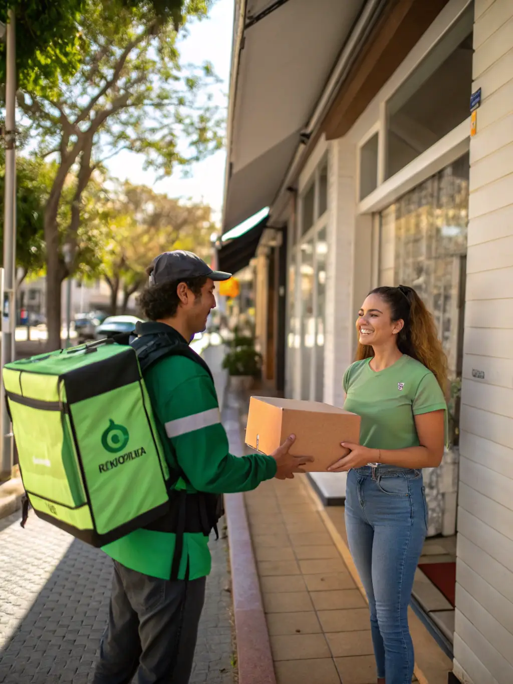 A vibrant, professionally printed Lifestories comic book being delivered to someone's doorstep by a friendly delivery person.